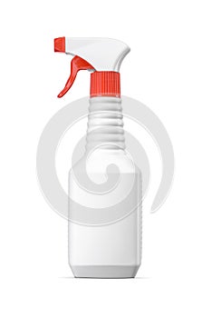 Blank plastic trigger sprayer bottle with stain remover detergent isolated on white