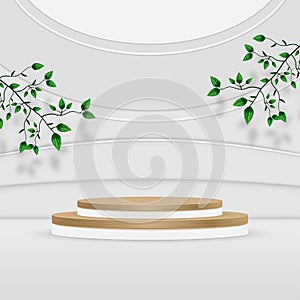 Abstract textured product podium backdrop with leaves