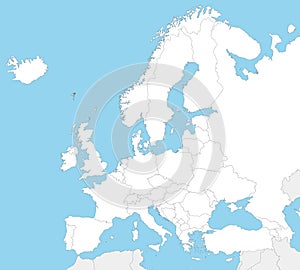 Blank Political Europe Map vector illustration with countries in white color.