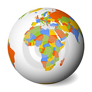 Blank political map of Africa. 3D Earth globe with colored map. Vector illustration