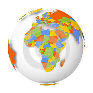 Blank political map of Africa. 3D Earth globe with colored map. Vector illustration