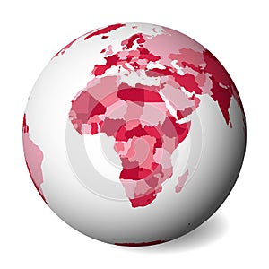 Blank political map of Africa. 3D Earth globe with pink map. Vector illustration