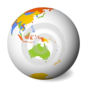 Blank political map of Australia. 3D Earth globe with colored map. Vector illustration