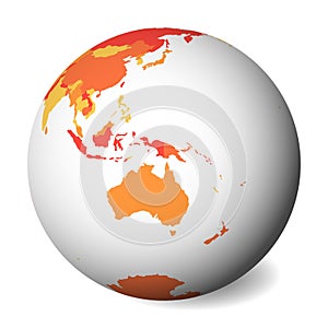 Blank political map of Australia. 3D Earth globe with orange map. Vector illustration