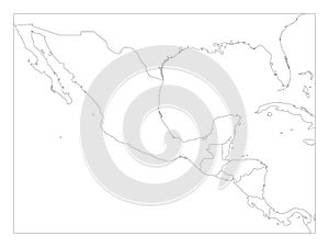 Blank political map of Central America and Mexico. Simple thin black outline vector illustration photo