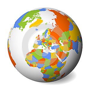 Blank political map of Europe. 3D Earth globe with colored map. Vector illustration