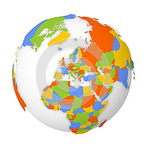 Blank political map of Europe. 3D Earth globe with colored map. Vector illustration