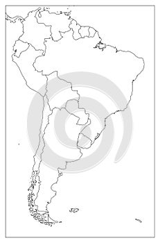 Blank political map of South America. Simple flat vector outline map