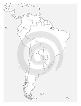 Blank political map of South America. Simple flat vector outline map