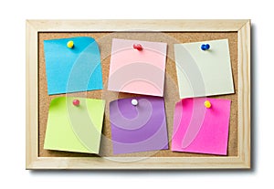 Blank post it notes on a cork notice board