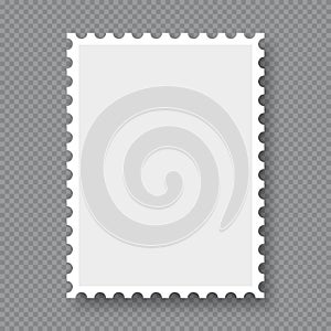 Blank postage stamp. Clean postage stamp template. Postage stamp border. Mockup postage stamp with shadow. Vector illustration