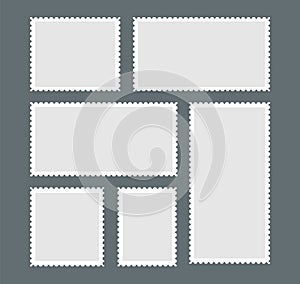 Blank postage stamp. A set of stamps with white edging on a dark gray background. Vector illustration