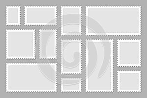 Blank postage stamps collection. Sticky paper stamp. Vector illustration.