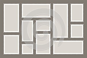 Blank postage stamps collection. Sticky paper stamp. Vector illustration.