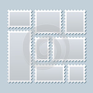 Blank postage stamps in different size. Vector template