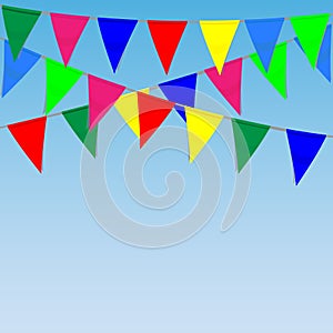 Blank postcard with a pattern of garla nds of festive colored flags