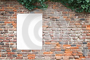 Blank poster attached to brick wall with copy space beside