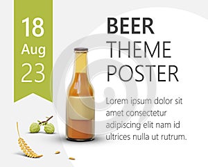 Blank for poster with beer theme. Editable text, bright ribbon with date, 3D elements