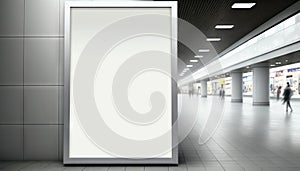 Blank poster billboard attached wall with copy space for your text message or content in modern shopping mall