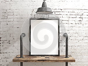 Blank Poster Frame on white rustic industrial wall