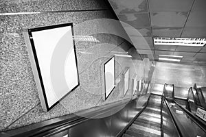 Blank poster mockup in metro station