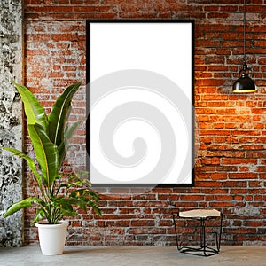 Blank Poster Mockup Rustic Brick Wall Interior Design