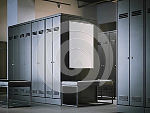 Blank poster in a modern locker room. 3d rendering