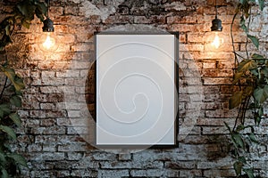 Blank poster on rustic brick wall