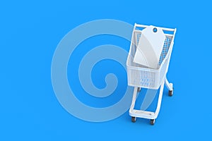 Blank price tag in market cart. Copy space