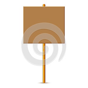 Blank protest sign. Brown wooden board. Empty demonstration panel. Vector isolated symbol.
