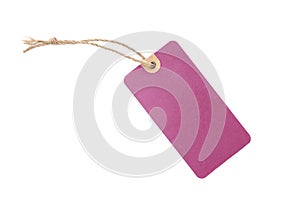 Blank purple cardboard Price tag or label isolated on a white background.