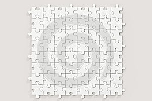 Blank puzzles arranged neatly with white background, 3d rendering