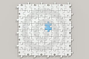 Blank puzzles arranged neatly with white background, 3d rendering