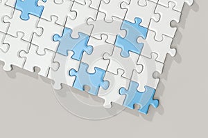 Blank puzzles arranged neatly with white background, 3d rendering