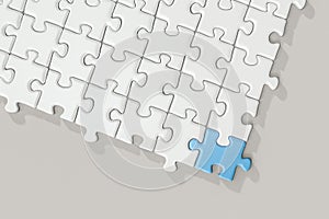 Blank puzzles arranged neatly with white background, 3d rendering