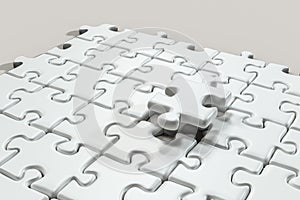 Blank puzzles arranged neatly with white background, 3d rendering