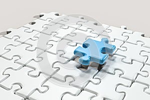 Blank puzzles arranged neatly with white background, 3d rendering