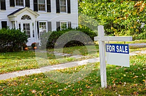 Blank Real Estate Sign in front of a House on Sale