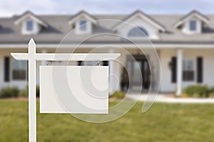 Blank Real Estate Sign in Front of New House