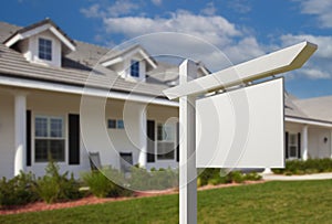 Blank Real Estate Sign in Front of New House