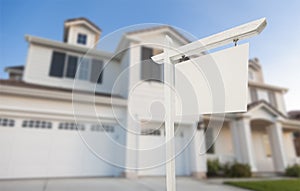 Blank Real Estate Sign in Front of New House