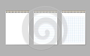 Blank realistic notebook, organizer and diary with lined and squared paper page template - vector illustration. EPS 10