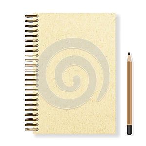Blank realistic spiral notepad notebook and pencil