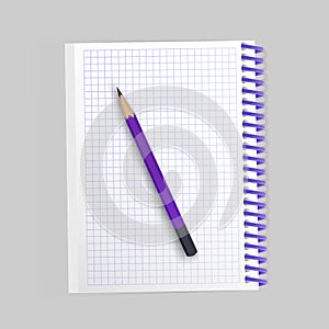 Blank realistic spiral notepad notebook and realistic pencil isolated on white background. Display Mock up for your