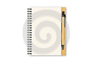 Blank realistic spiral notepad and pen isolated on white background with copy space