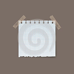 Blank realistic squared torn paper piece isolated on background. Vector illustration.