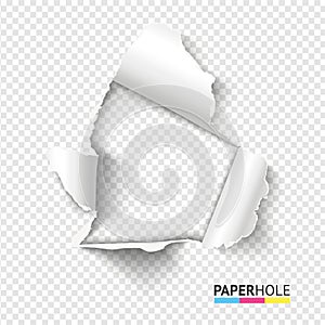 Blank realistic tear paper hole with rip edges on transparent background for Sale banner