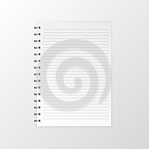 Blank realistic vector notebook. Flat vector illustration spiral notepad on a white background.