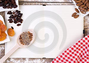 Blank recipe book with cake ingredients