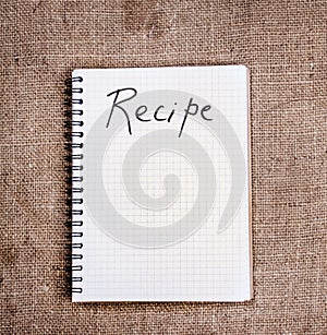 Blank recipe book on sack cloth